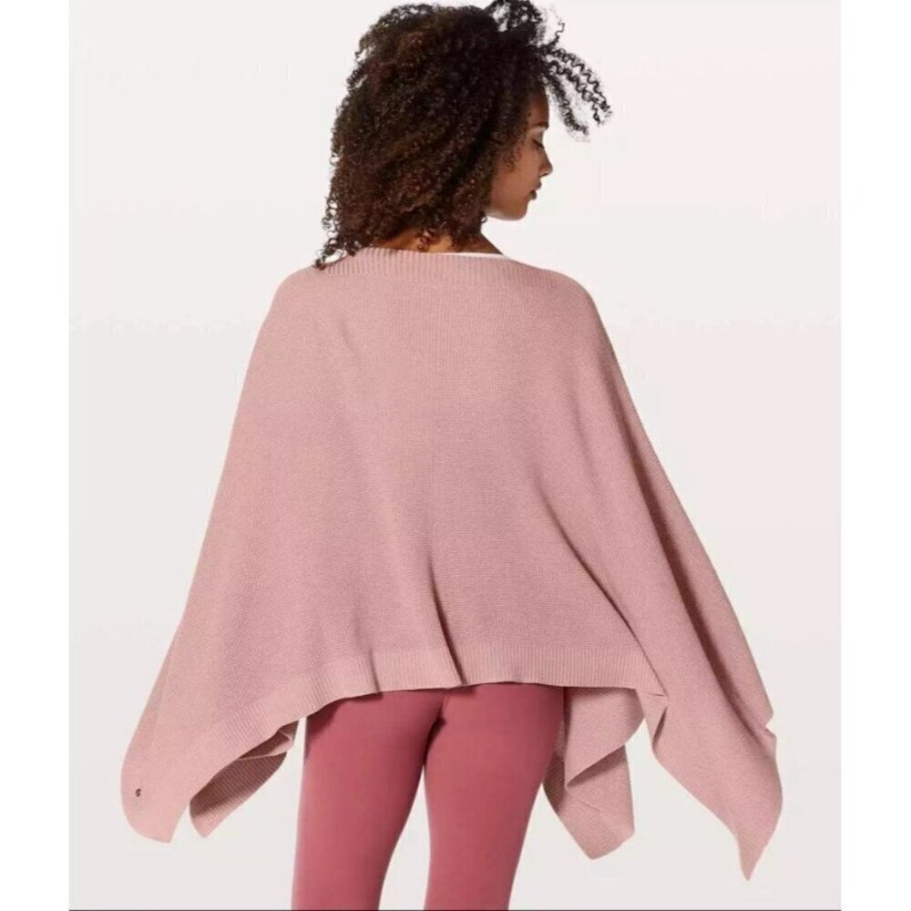 Lululemon Forward Flow Cape Heathered Mink Berry Knit Poncho One Size Silk Blend - Picture 3 of 8